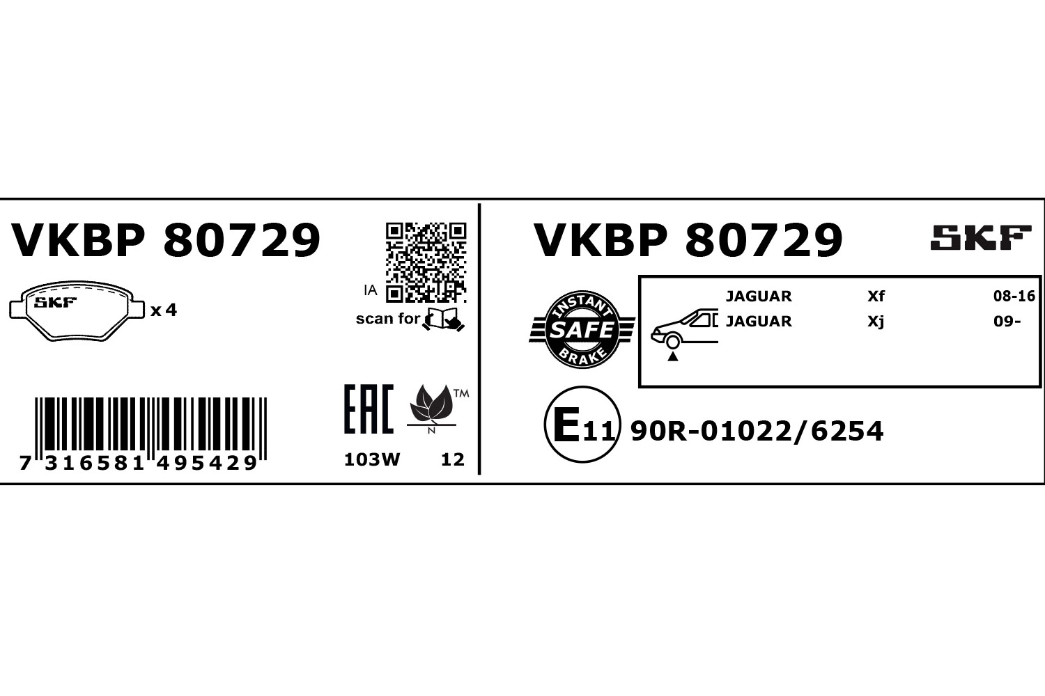 SKF VKBP 80729 Bremsbelagsatz, Scheibenbremse